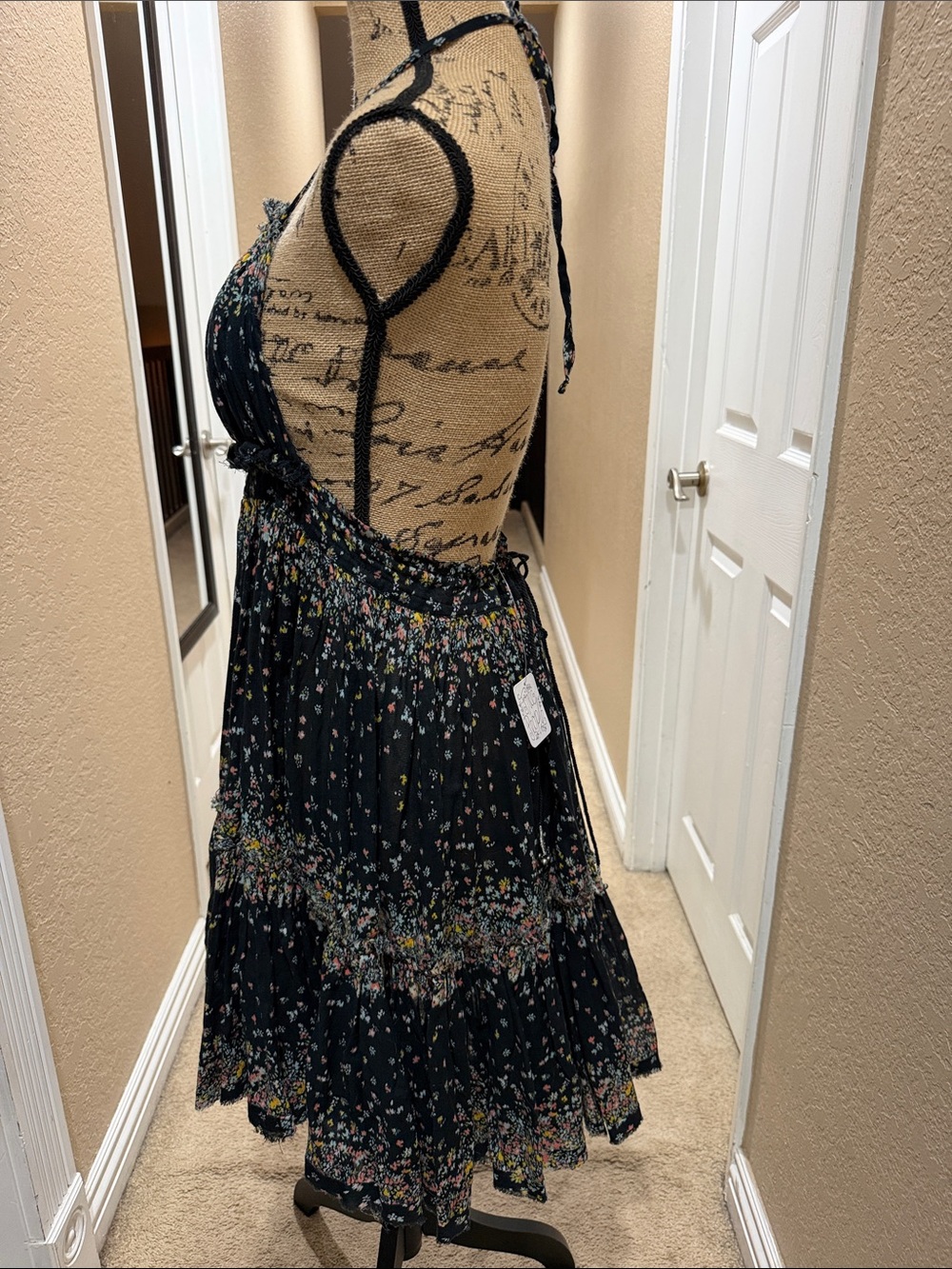Free People Black Floral Halter Midi Dress with Keyhole - Picture 5 of 7